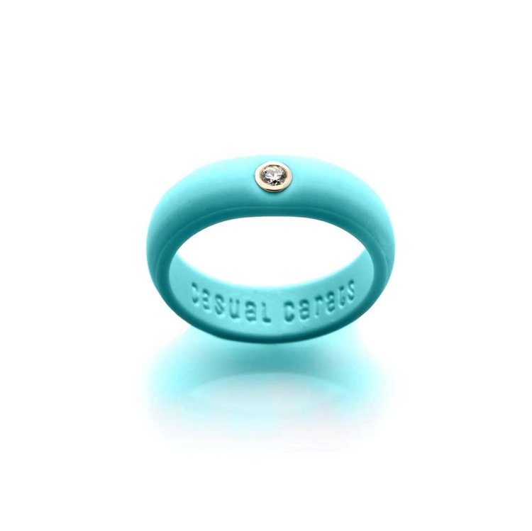 Casual Carats Aqua Blue Silicone with Diamond Band Ring