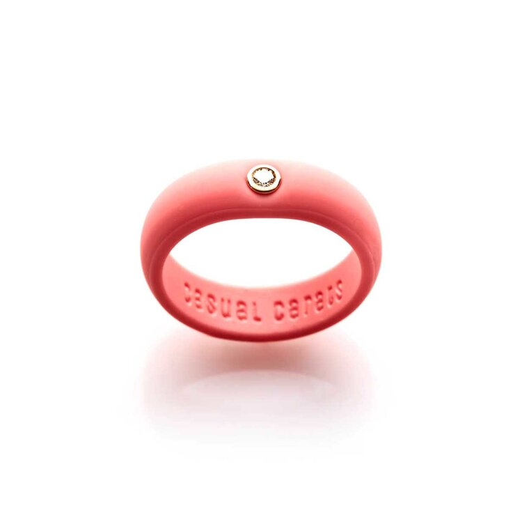 Casual Carats Coral Silicone with Diamond Band Ring