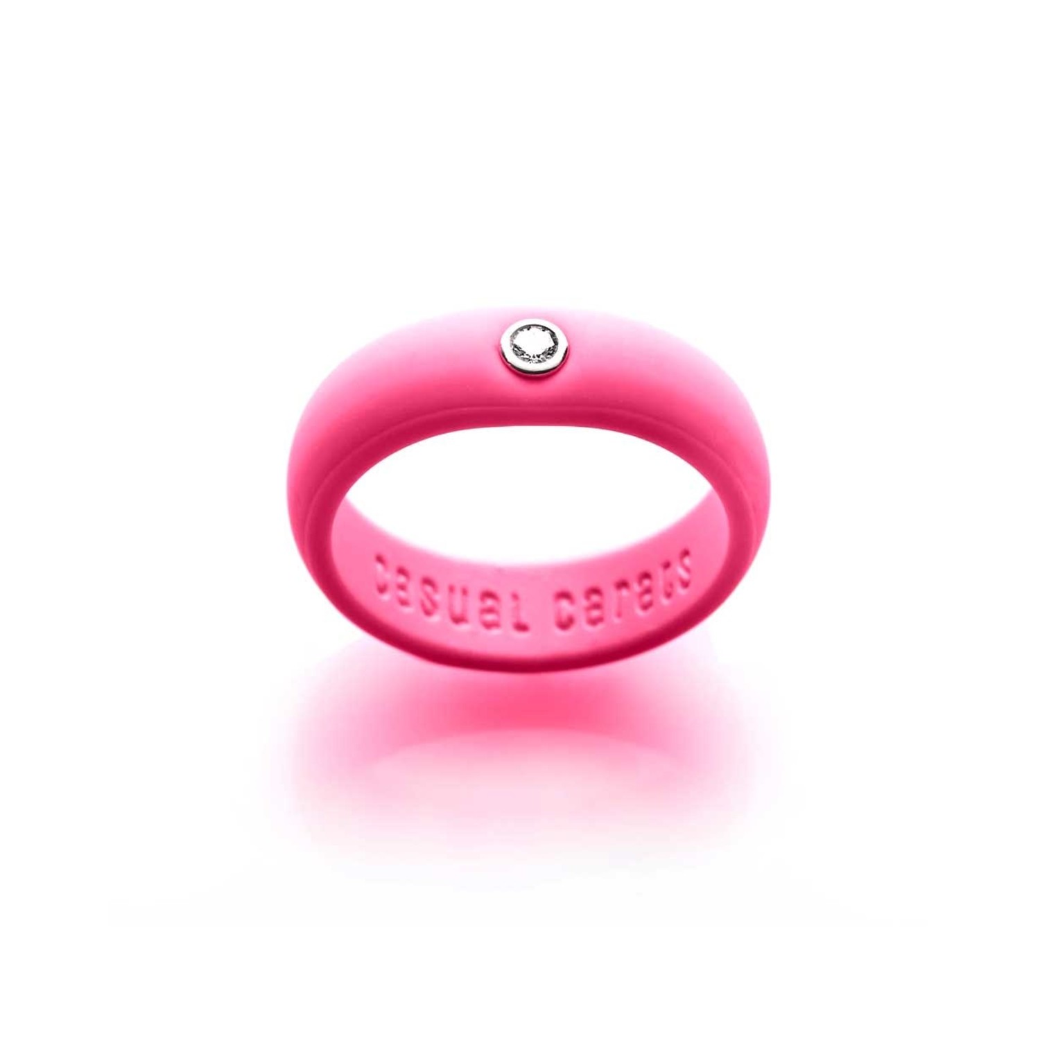 Casual Carats Hot Pink Silicone with Diamond Band Ring