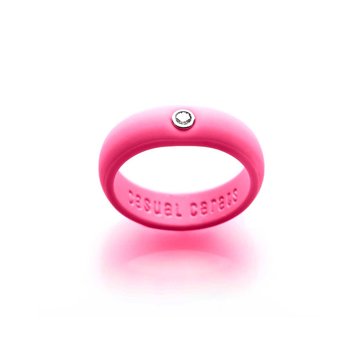 Casual Carats Hot Pink Silicone with Diamond Band Ring