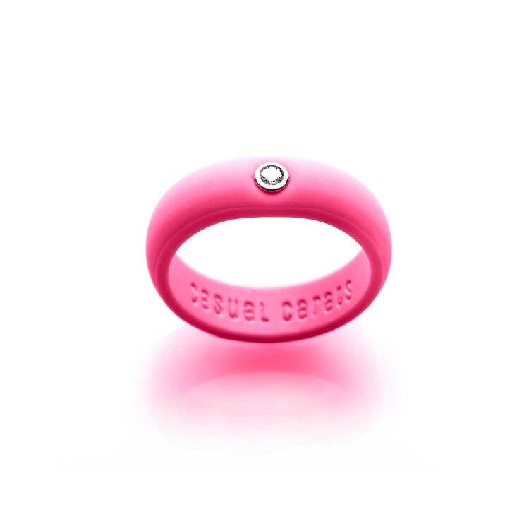 Casual Carats Hot Pink Silicone with Diamond Band Ring