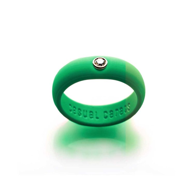 Casual Carats Kelly Green Silicone with Diamond Band Ring