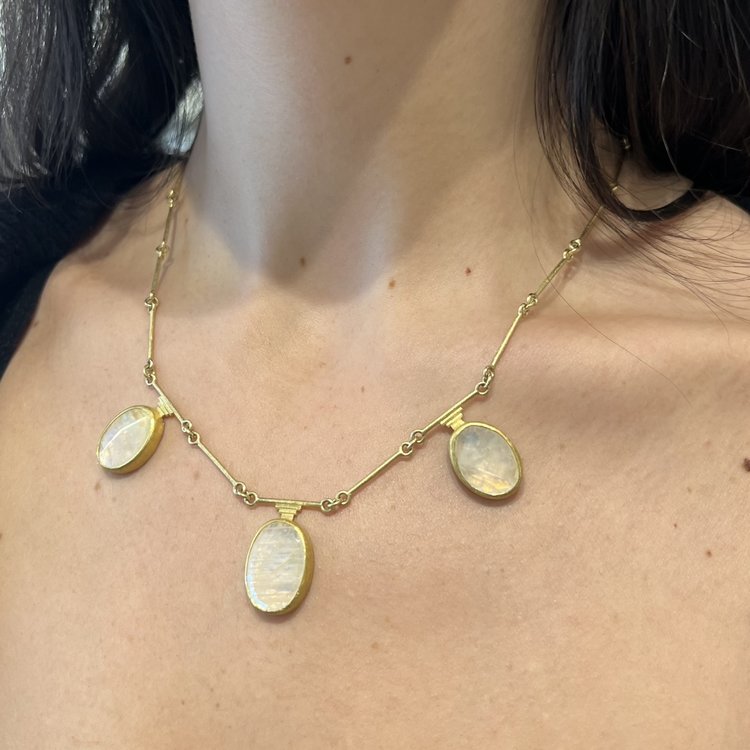 Petra Class Three Oval Moonstone Faceted Steps Necklace