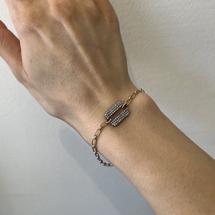 Dana Kellin Pave Diamond Rectangle and Paperclip Chain Bracelet
