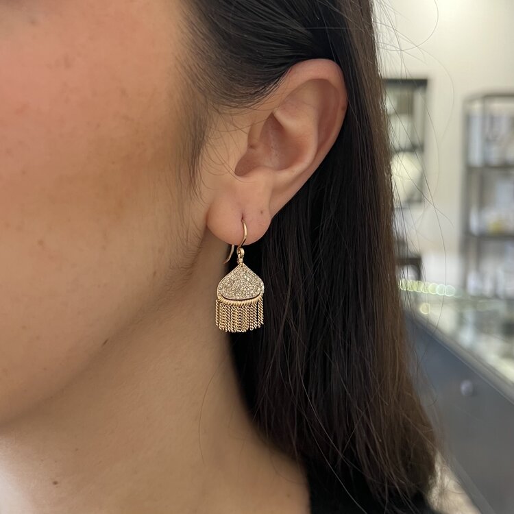 Dana Kellin Gold Fringe and Diamond Pave on Gold  Drop Earrings