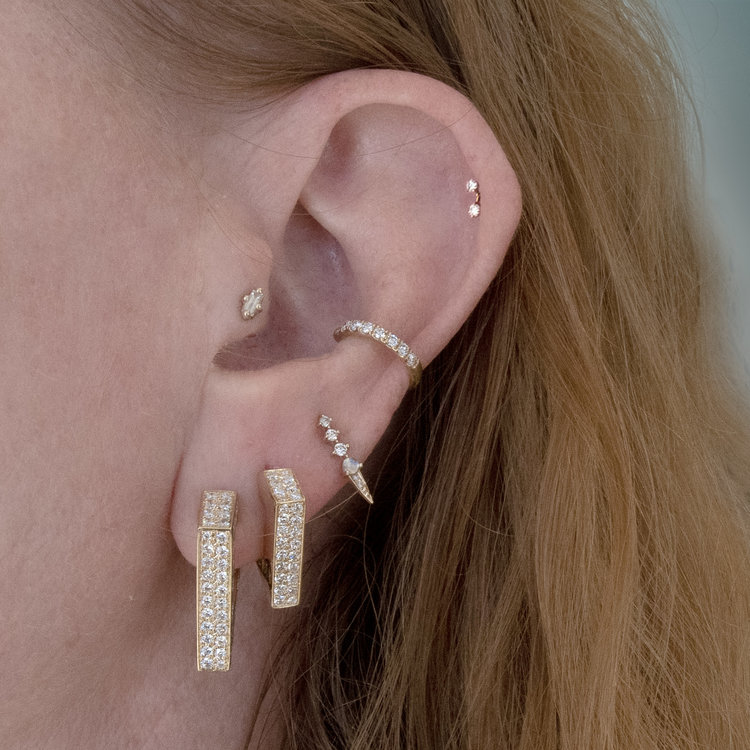 Dries Criel Yellow Gold and  White Diamond Brute Diamanti Earrings