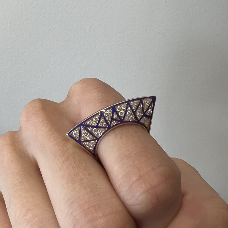 Dries Criel White Diamond and Purple Enamel Lotus Ring