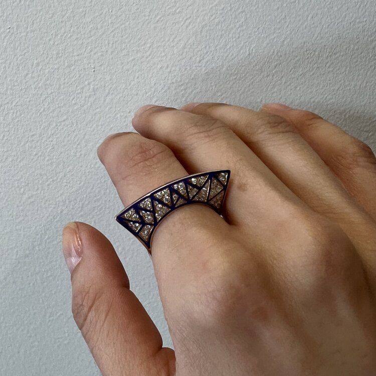 Dries Criel White Diamond and Purple Enamel Lotus Ring