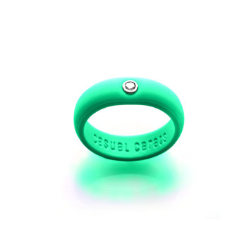 Casual Carats Retro Green Silicone with Diamond Band Ring