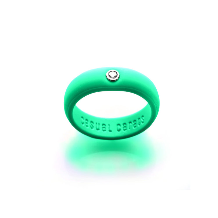 Casual Carats Retro Green Silicone with Diamond Band Ring