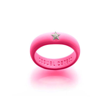 Casual Carats Hot Pink Silicone with Diamond Pave Star Band Ring