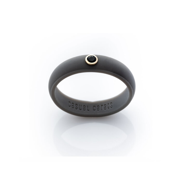 Casual Carats Stone Gray Silicone with Black Diamond Band Ring