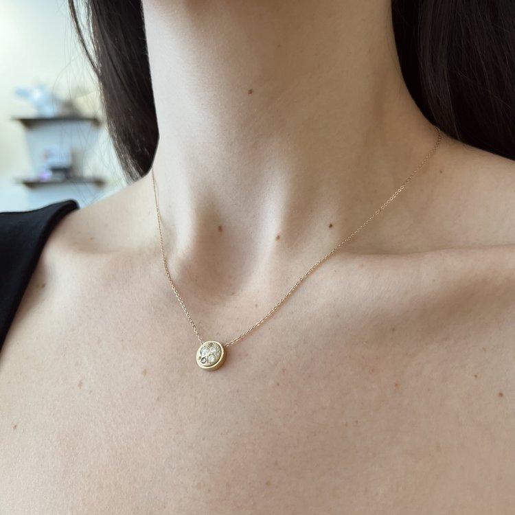 Miles McNeel Diamond and Sapphire Medium Circle Yellow Gold Necklace