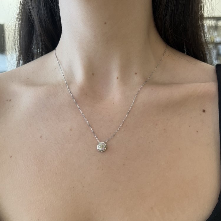 Miles McNeel Diamond and Sapphire Small Circle White Gold Necklace