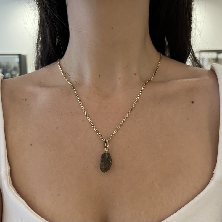 Just Jules Rough Green Tourmaline Charm with Diamond Bail