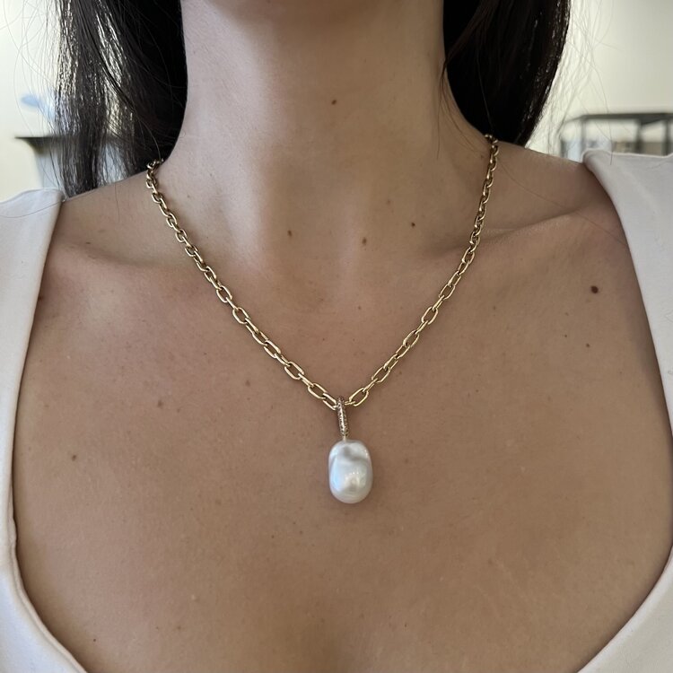 Just Jules Large White Pearl Charm with Diamond Bail