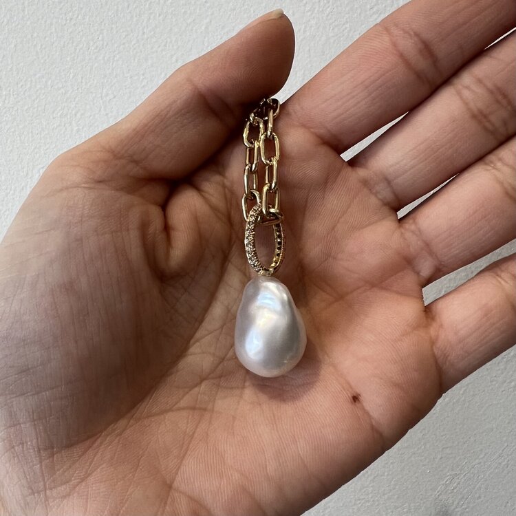 Just Jules Large White Pearl Charm with Diamond Bail
