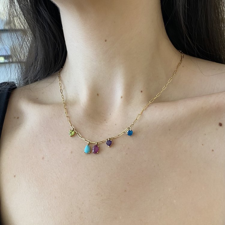M. Spalten Peridot, Turquoise, Pink Tourmaline, Amethyst, and Apatite Gemfetti Necklace