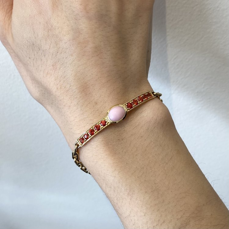 M. Spalten Opal and Orange Sapphire Single Stone Gem ID Bracelet