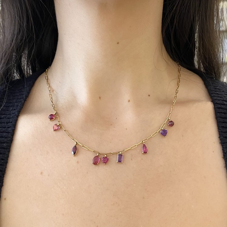 M. Spalten Nine Stone Red and Purple Gemfetti Necklace