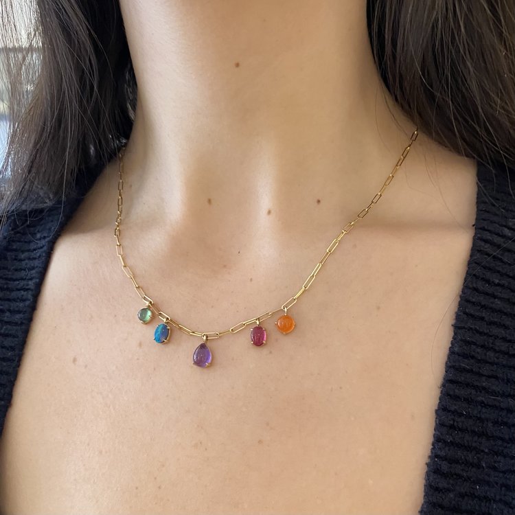 M. Spalten Peridot, Opal, Amethyst, Ruby, and Carnelian Gemfetti Necklace