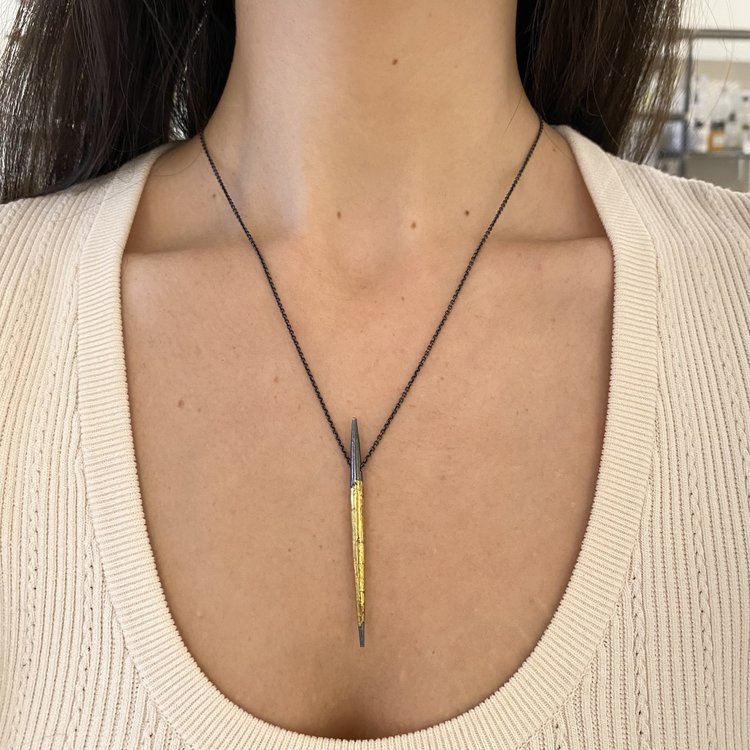 CFJ Fusion Single Long Quill Pendant Necklace w 3mm Diamond in Chain