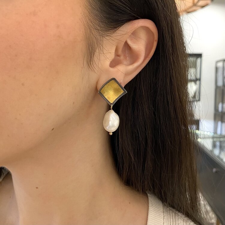 CFJ Fusion Marquis Earrings with Baroque Pearls Small