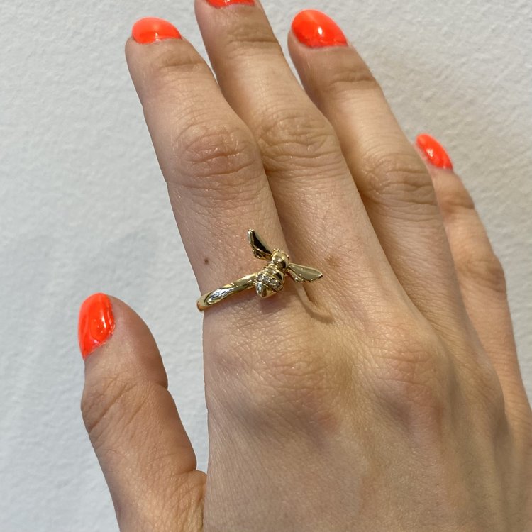 CFJ Bees Stacking Ring Tiny Bee Gold with Diamonds