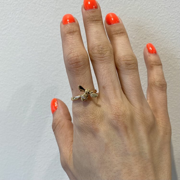 CFJ Bees Stacking Ring Tiny Bee Gold with Diamonds