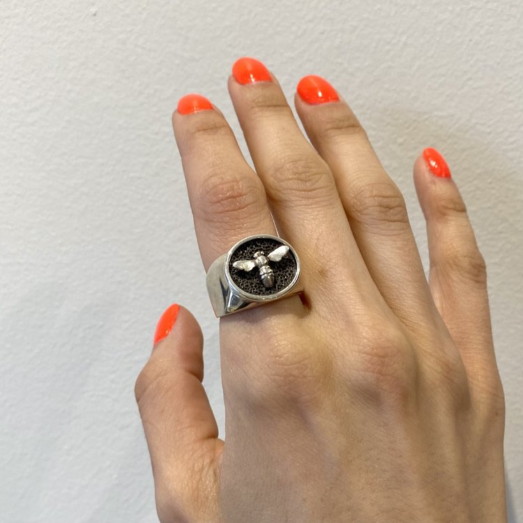 CFJ Bees Sterling  Silver Tiny Bee Signet Ring