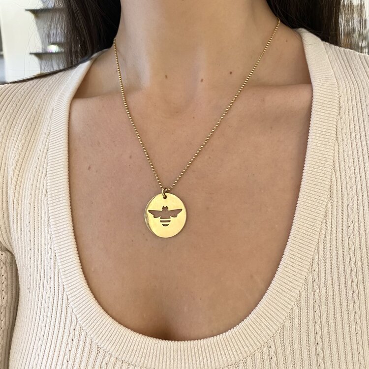 CFJ Bees Large Gold Pierced Bee Pendant Necklace