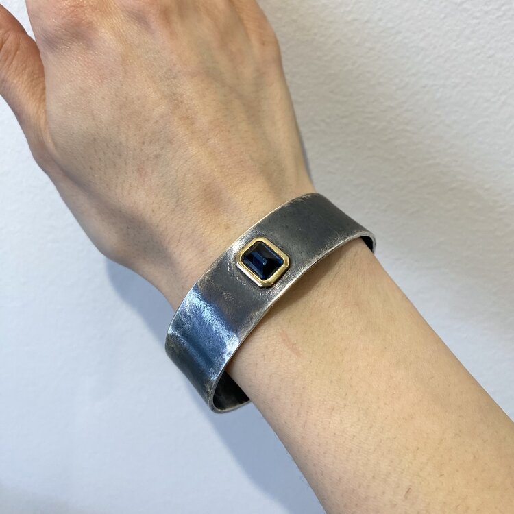 CFJ Fusion Emerald Cut London Blue Topaz Large Cuff