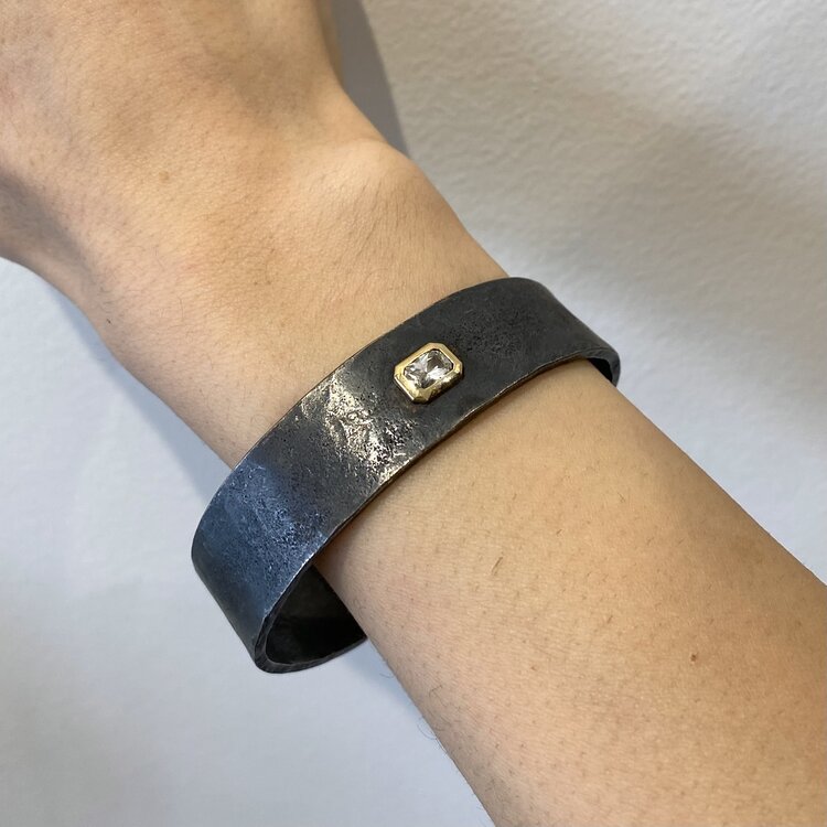 CFJ Fusion Emerald Cut White Sapphire Large Cuff