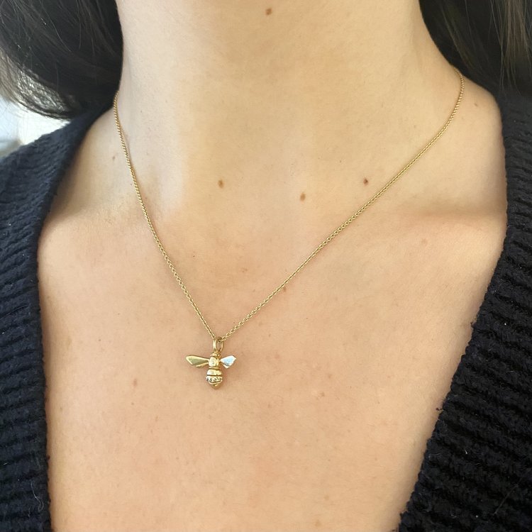 CFJ Bees Tiny Bee Pendant Gold with Diamonds