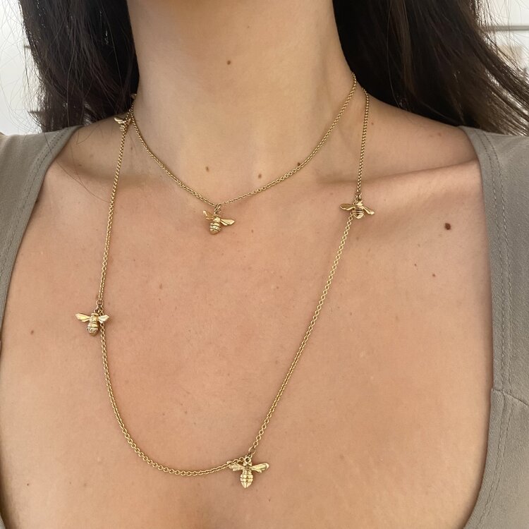 CFJ Bees Floating Bee Necklace 36" Gold with Diamonds