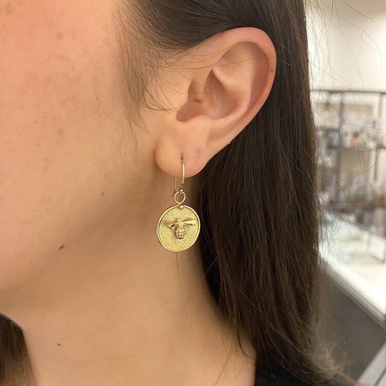 CFJ Bees Tiny Bee Medallion Earrings Gold (pair)