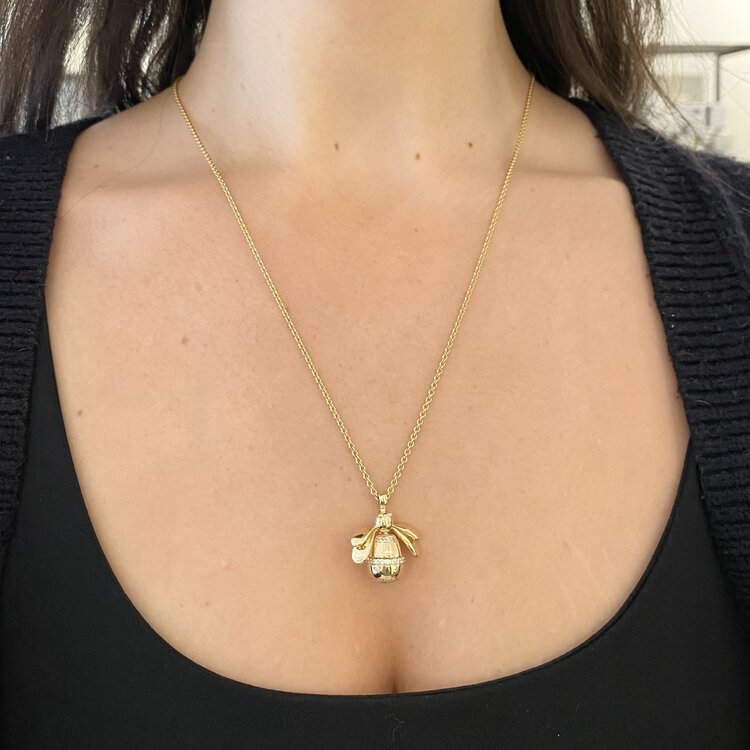 CFJ Bees Small Gold Bumblebee with Diamonds Pendant Necklace