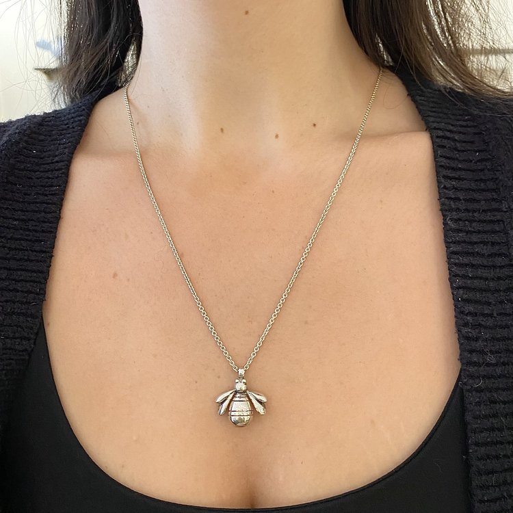 CFJ Bees Small Sterling Silver Bumblebee Pendant Necklace