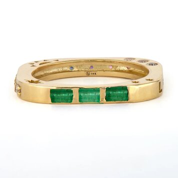 Three Stories Multi-Stone Square Engraved Love Band Emerald