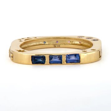 Three Stories Multi-Stone Square Engraved Love Band Sapphire