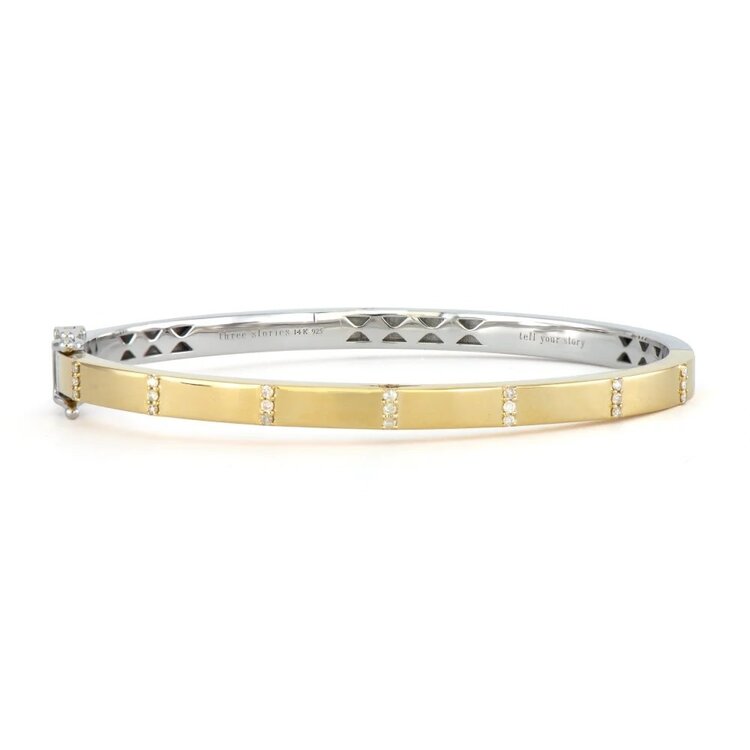 Three Stories Mixed Metal Plain Diamond Bangle