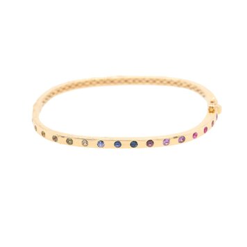 Three Stories Sparkling Sea Sapphire and Diamond Rectangular Bangle