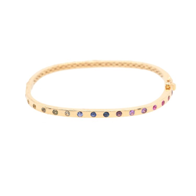 Three Stories Sparkling Sea Sapphire and Diamond Rectangular Bangle