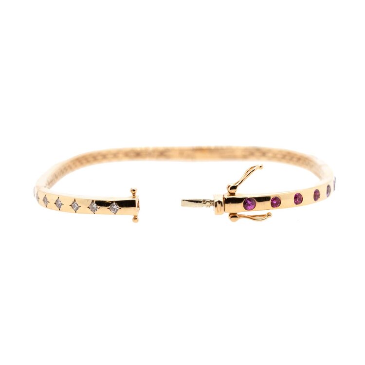 Three Stories Sparkling Sea Sapphire and Diamond Rectangular Bangle