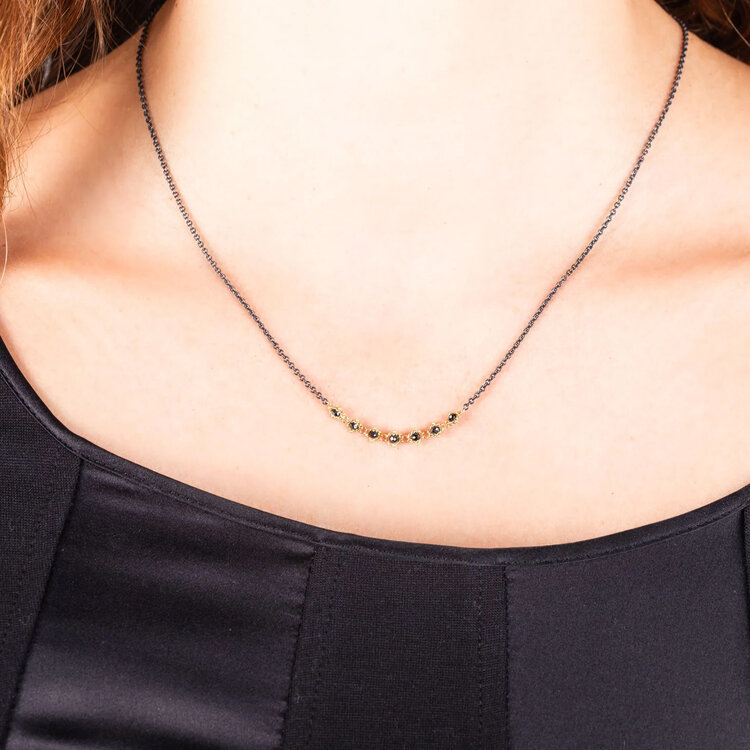 Amali Black Diamond Textile Station Oxidized Necklace