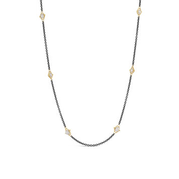 Amali Silver Diamond Textile Multi Station Oxidized Necklace