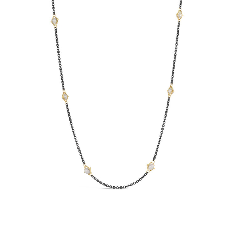 Amali Silver Diamond Textile Multi Station Oxidized Necklace