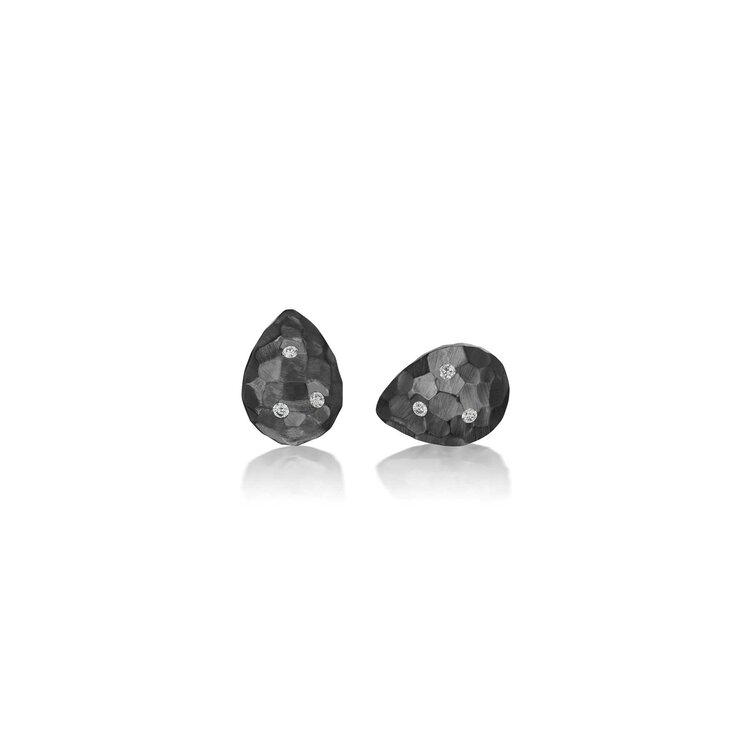 Dana Bronfman Black Rhodium-Plated Sterling Silver Pear Shaped Hammered Studs