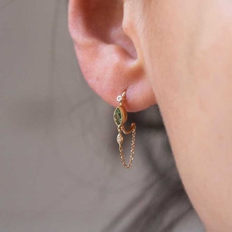 Celine d'Aoust Marquise Tourmaline and Diamond Eye Chain Single Earring
