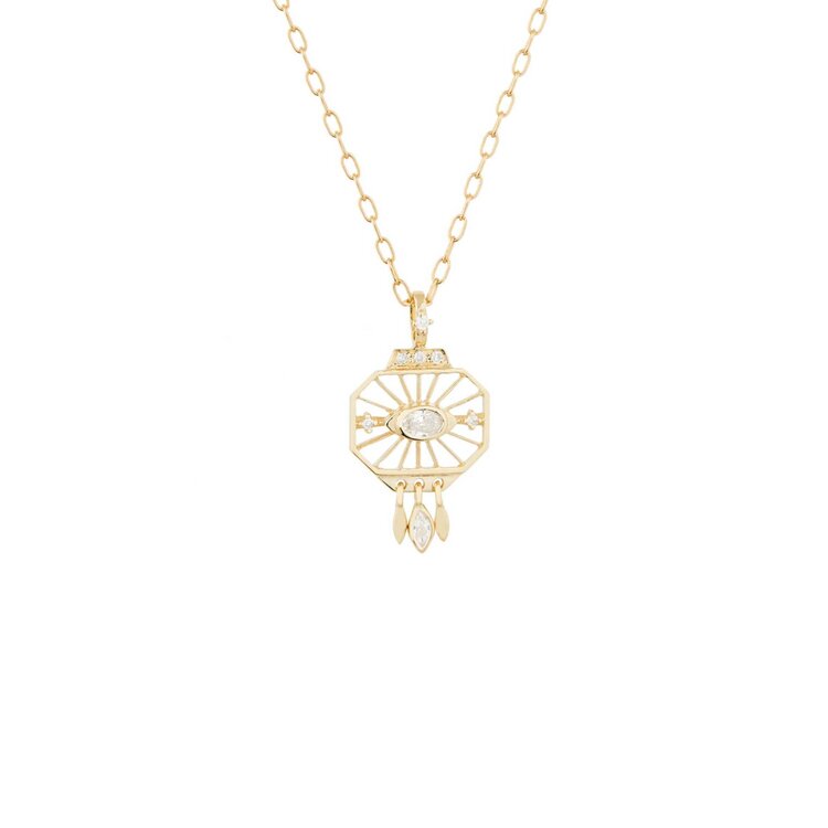 Celine d'Aoust Dream Maker Open Eye Diamond Octagonal Pendant Necklace